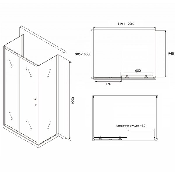 Душевой уголок Abber Schwarzer Diamant AG30120B-S100B-S100B 120x100, стекло прозрачное, профиль черный