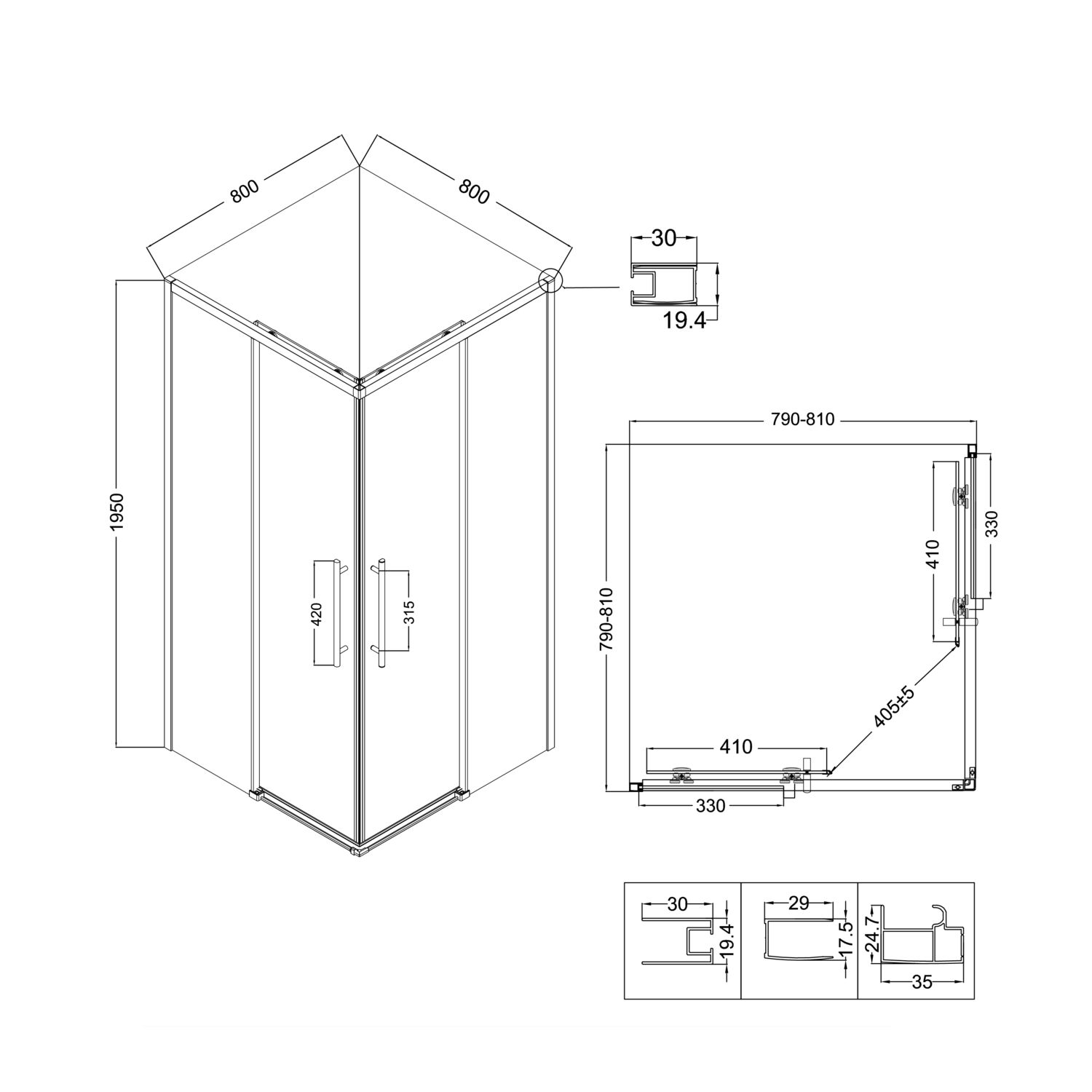 Душевой уголок Niagara Nova NG-2828-34 Black 80x80, стекло тонированное, профиль черный матовый - фото 1