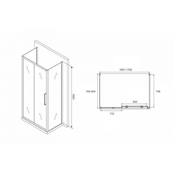 Душевой уголок Abber Schwarzer Diamant AG30170H-S80-S80 170x80, стекло прозрачное, профиль хром