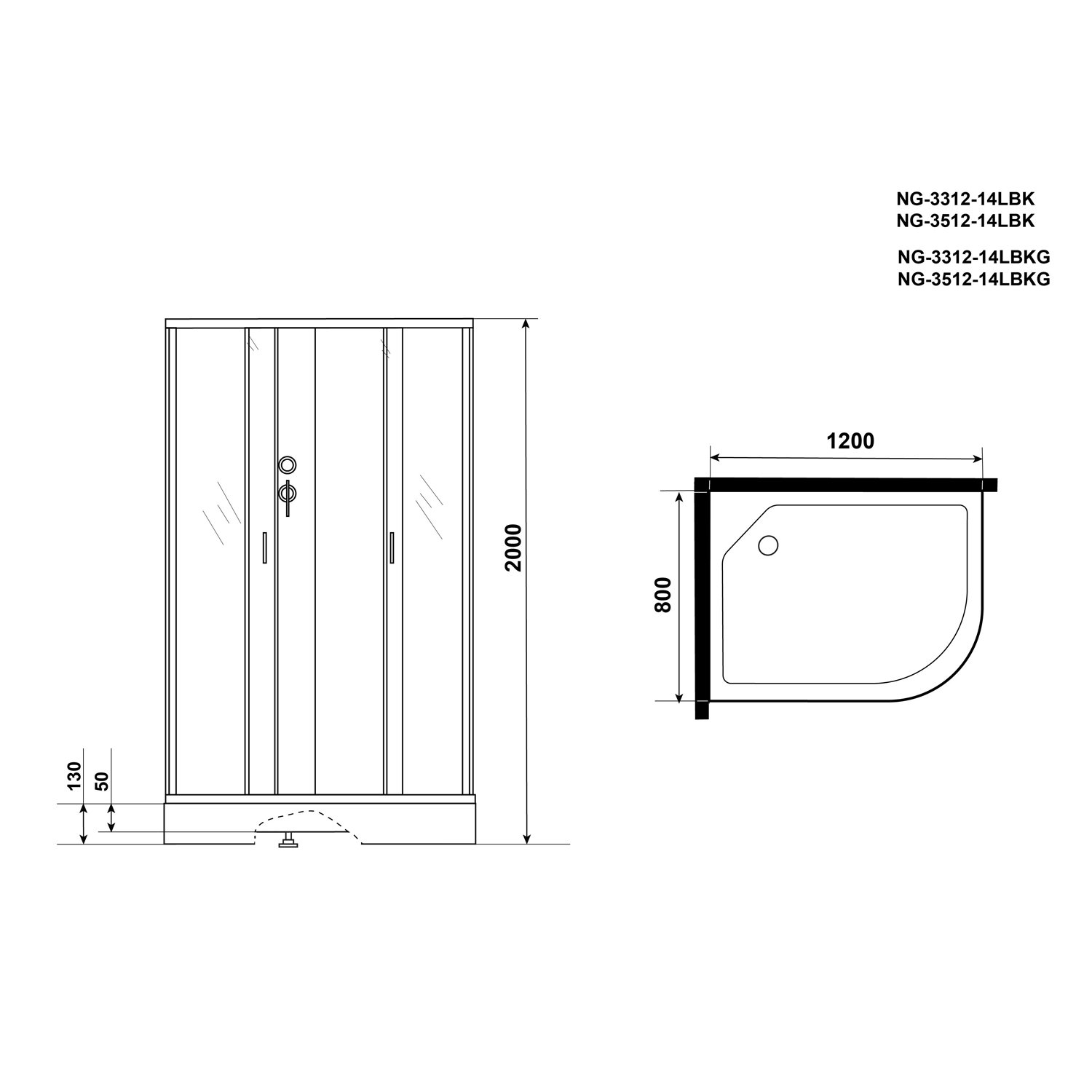 Душевая кабина Niagara Classic NG-3512-14LBKG 120х80, левая, стекло тонированное, профиль серебро, без крыши, с гидромассажем