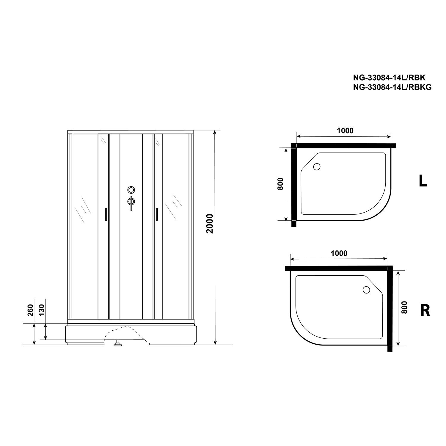 Душевая кабина Niagara Classic NG-33084-14LBKG 100х80, левая, стекло матовое, профиль серебро, без крыши, с гидромассажем