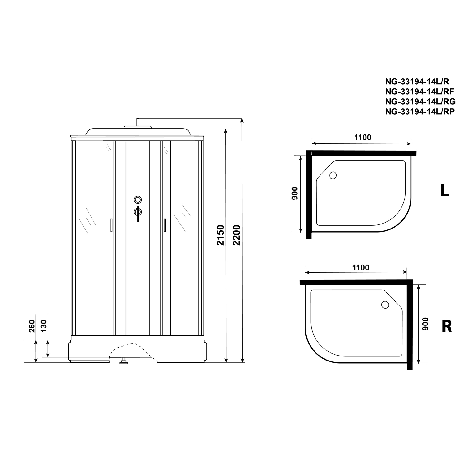 Душевая кабина Niagara Classic NG-33194-14L 110х90, левая, стекло матовое, профиль хром, с крышей