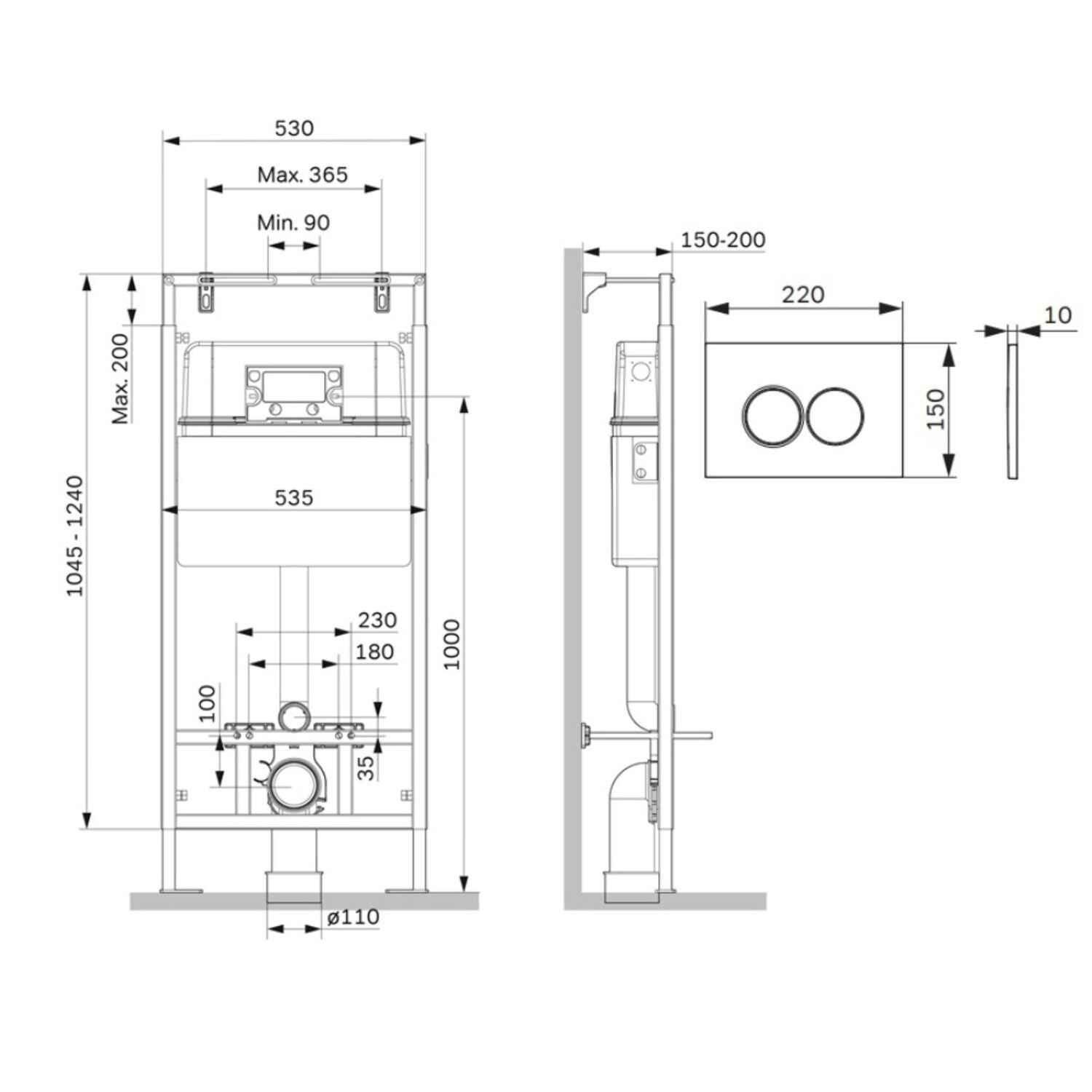 Инсталляция AM.PM MasterFit I012710.0138 для подвесного унитаза, с кнопкой смыва ProC L черной матовой