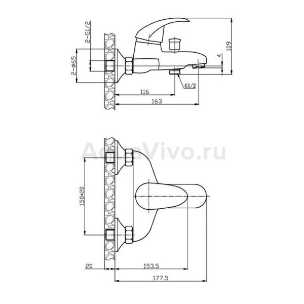 Смеситель Agger Proud A0810000 для ванны с душем, цвет хром - фото 1