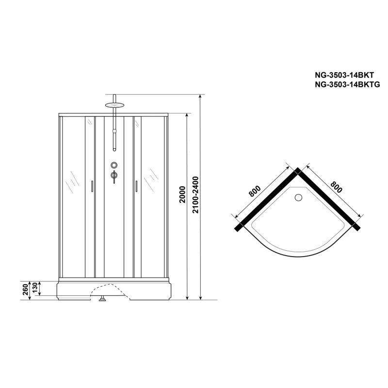 Душевая кабина Niagara Classic NG-3503-14BKT 80x80, стекло тонированное, профиль серебро, без крыши