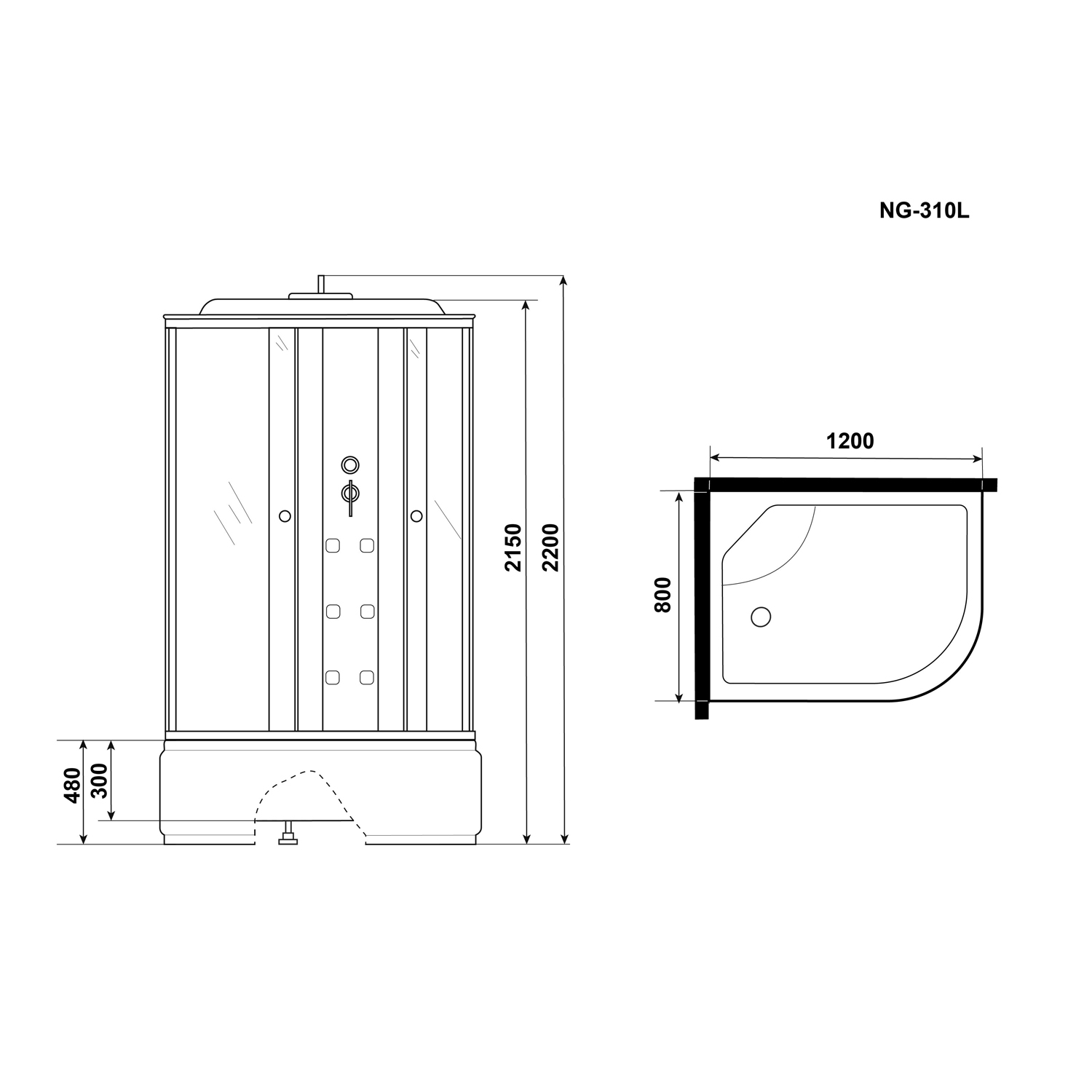 Душевая кабина Niagara Ultra NG-310-01L 120х80, левая, стекло прозрачное с матовой полосой, профиль хром, с крышей, с гидромассажем, с пультом управления