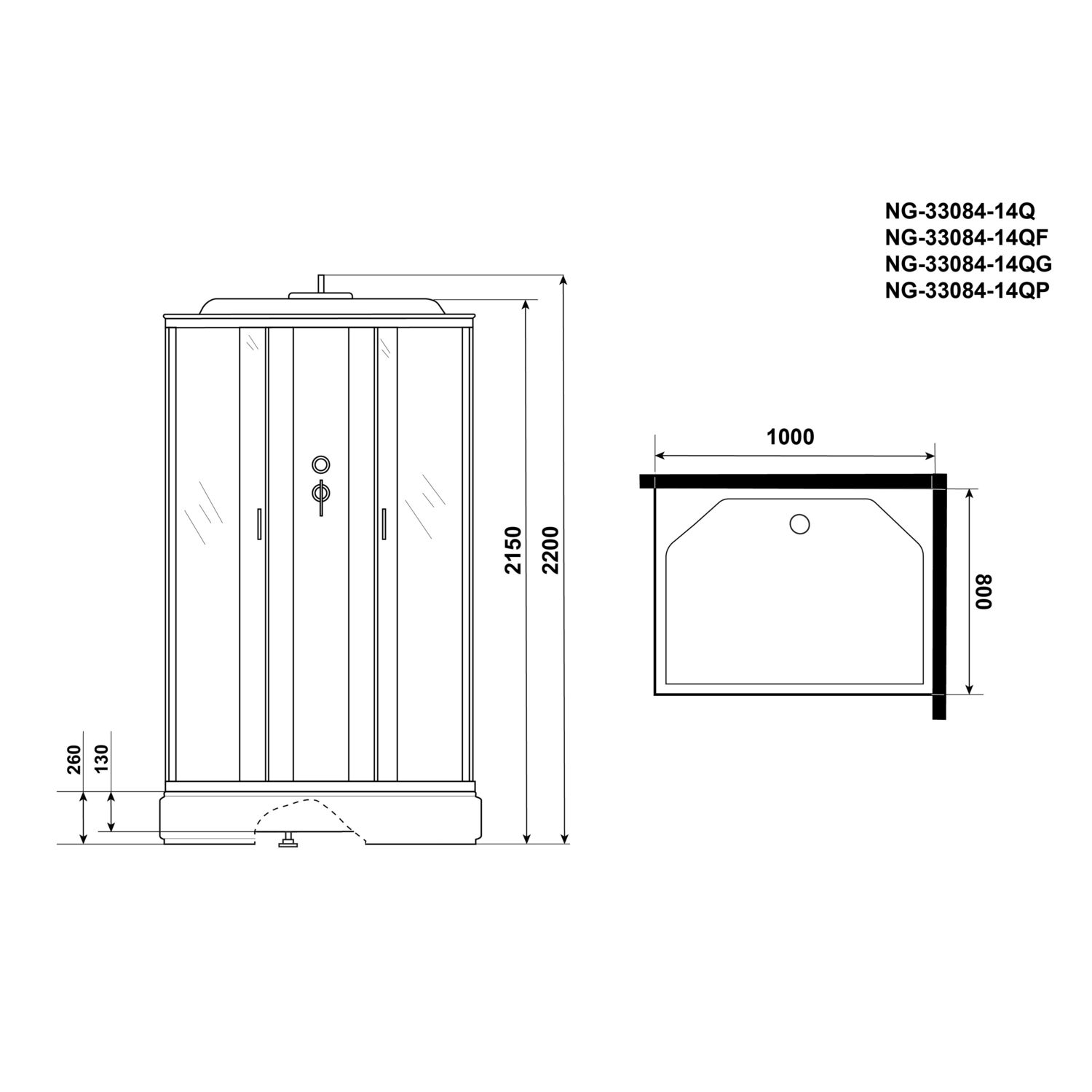 Душевая кабина Niagara Classic NG-33084-14QF 100х80, стекло матовое, профиль серебро, с крышей, с гидромассажем