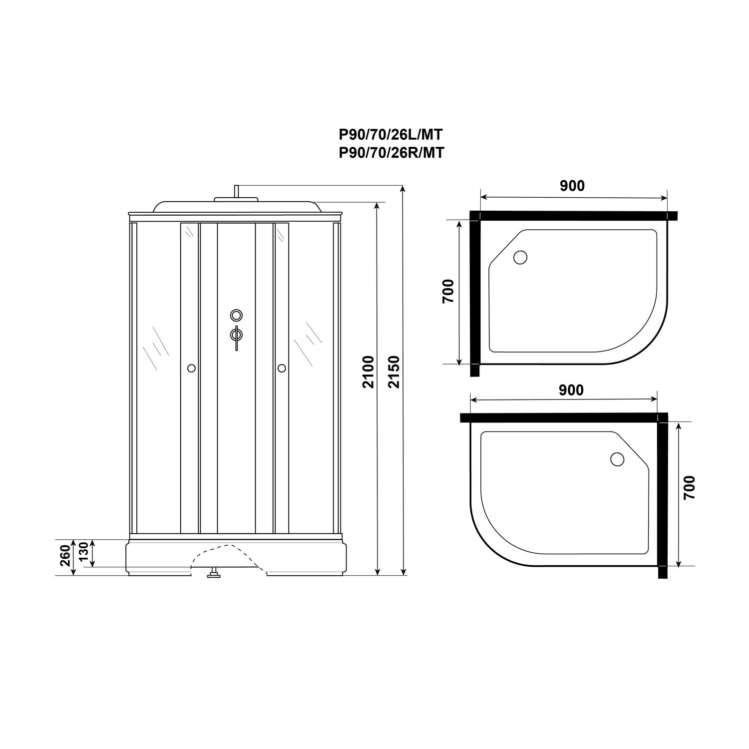 Душевая кабина Niagara Promo P90/70/26L/MT 90х70, левая, стекло матовое, профиль белый, с крышей