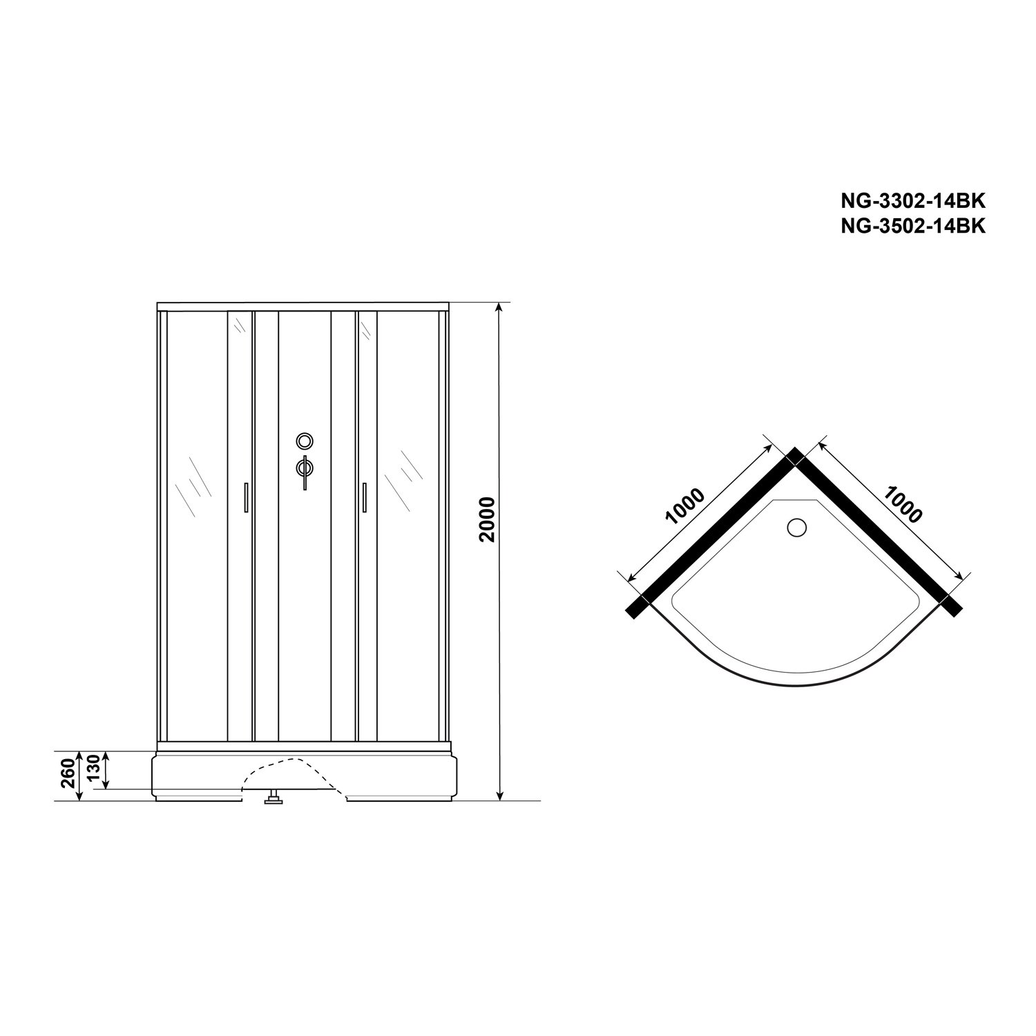 Душевая кабина Niagara Classic NG-3502-14BK 100х100, стекло тонированное, профиль серебро, без крыши