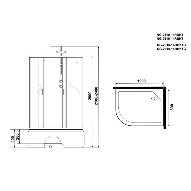 Душевая кабина Niagara Classic NG-2310-14RBKT 120x80, правая, стекло матовое, профиль серебро, без крыши