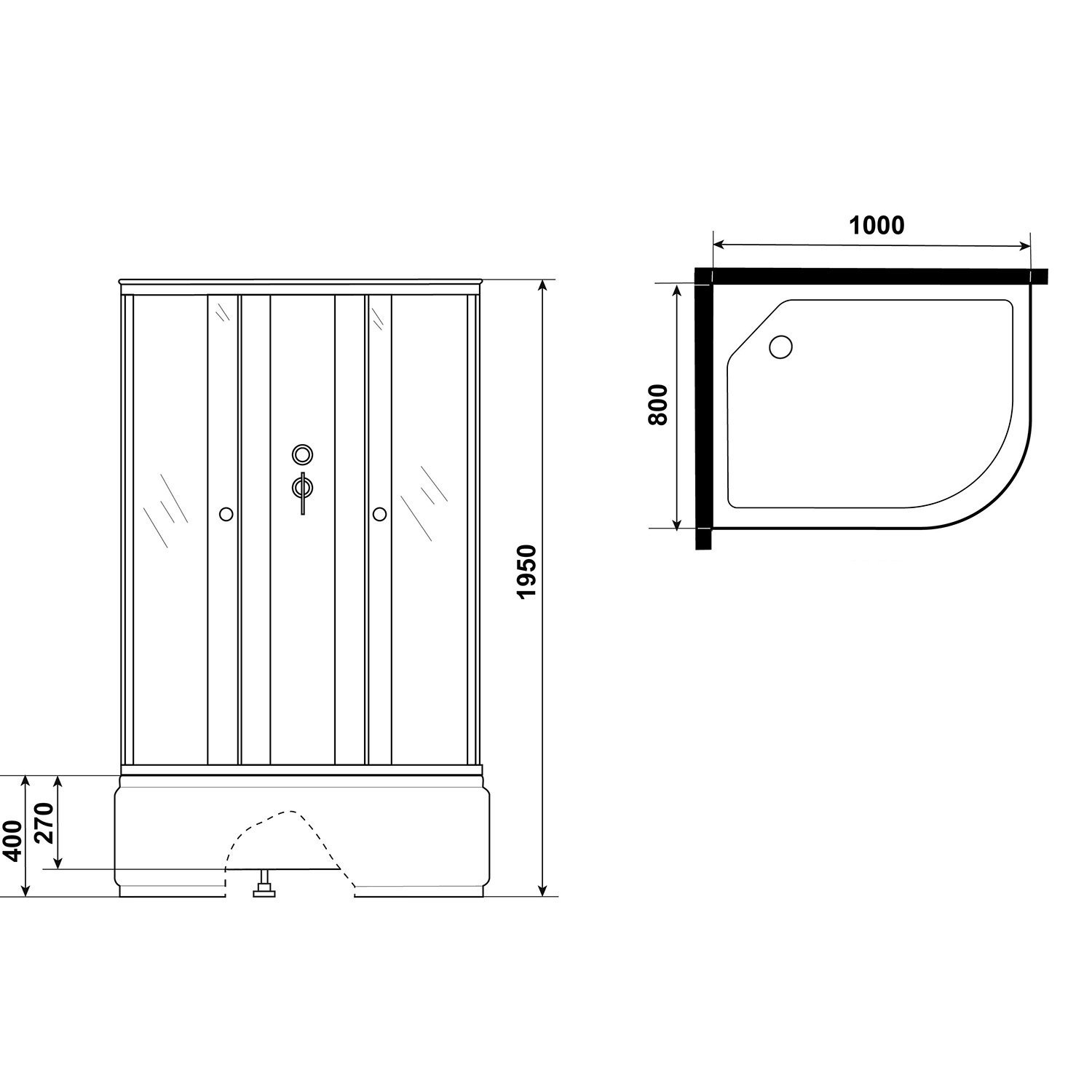 Душевая кабина Niagara Promo P100/80/40L/MT/BK 100х80, левая, стекло матовое, профиль белый, без крыши