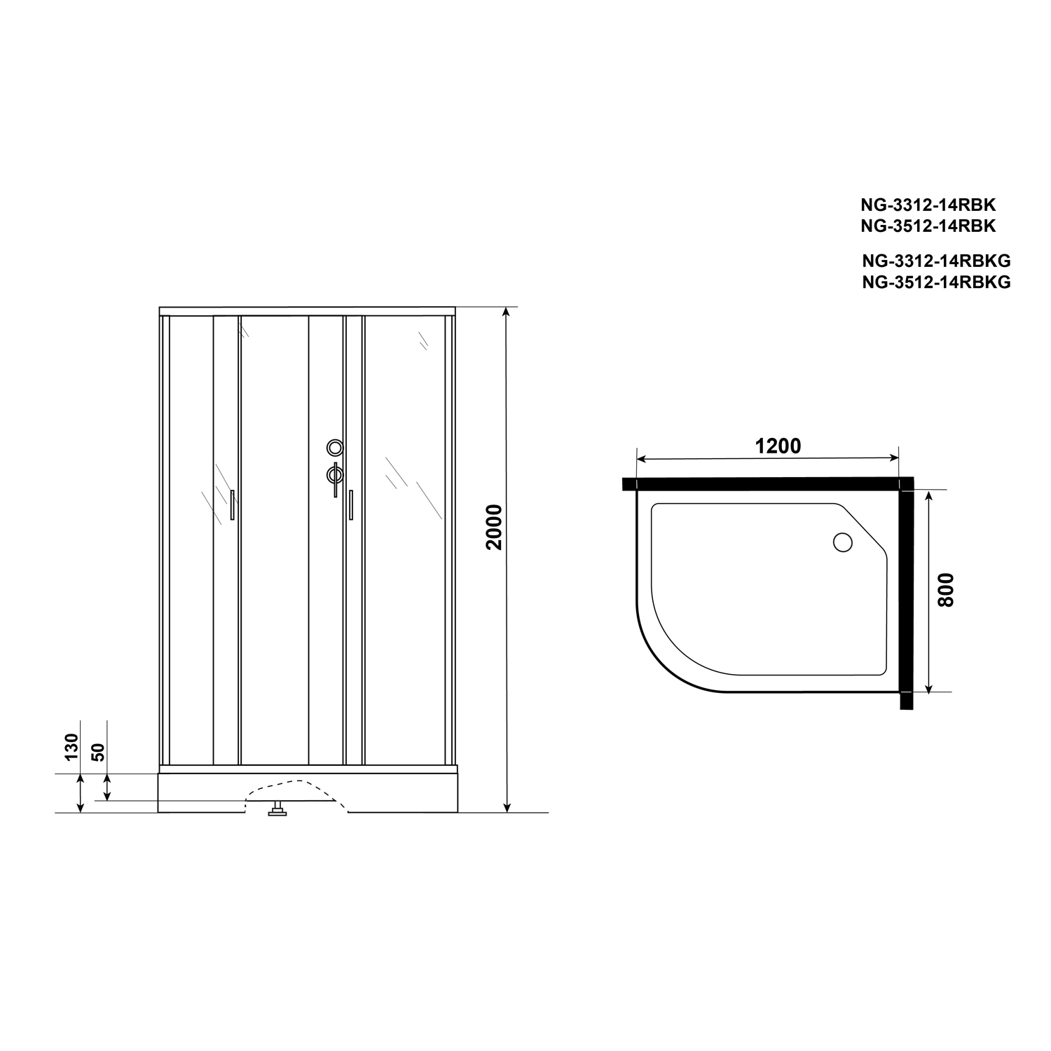 Душевая кабина Niagara Classic NG-3312-14RBKG 120x80, правая, стекло матовое, профиль серебро, без крыши, с гидромассажем