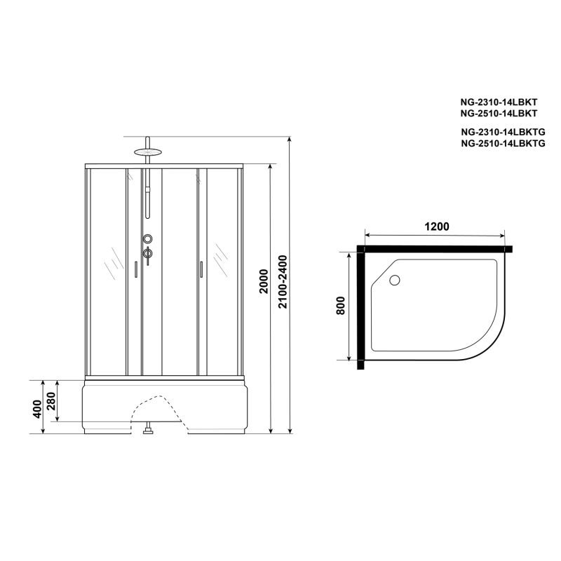 Душевая кабина Niagara Classic NG-2510-14LBKT 120x80, левая, стекло тонированное, профиль серебро, без крыши