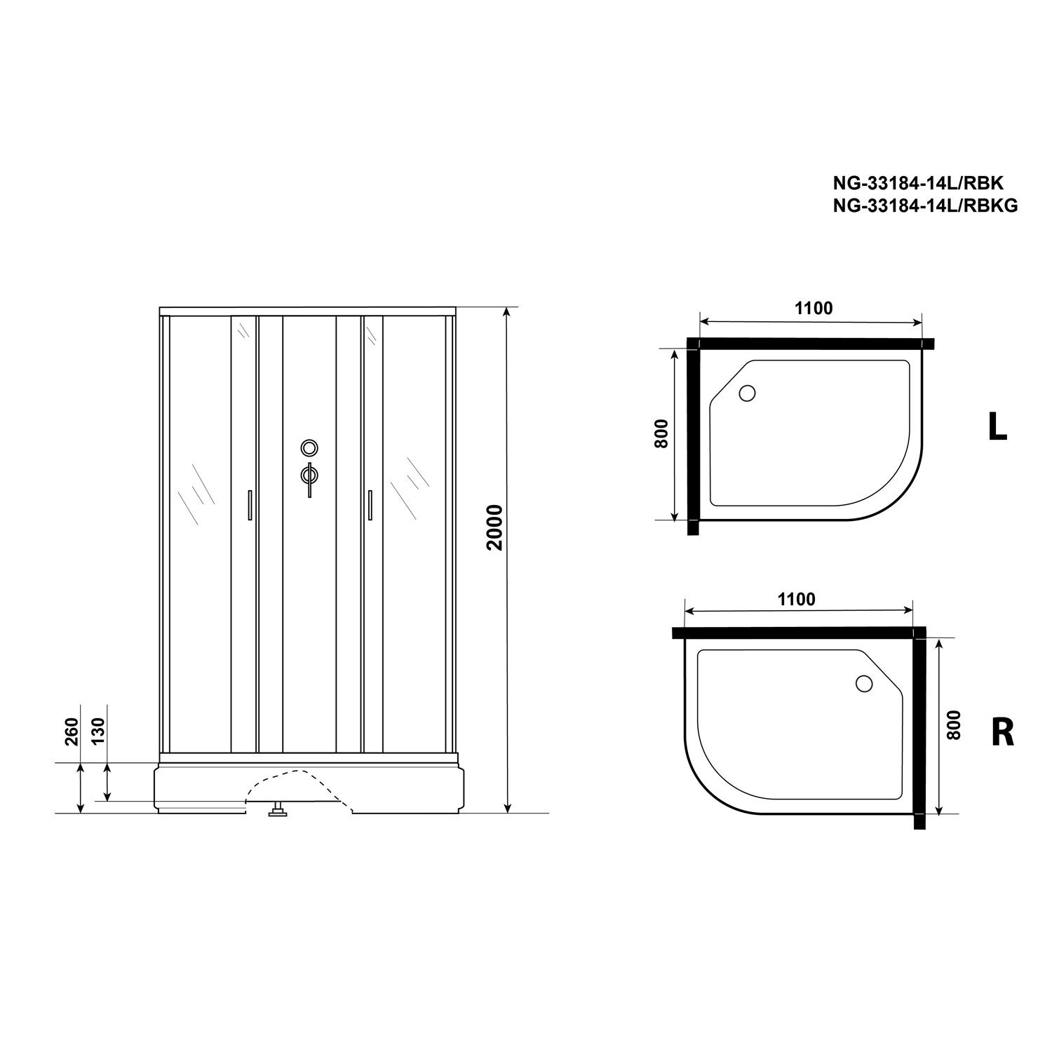 Душевая кабина Niagara Classic NG-33184-14RBK 110х80, правая, стекло матовое, профиль серебро, без крыши