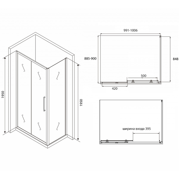 Душевой уголок Abber Schwarzer Diamant AG30100BH-S90B 100x90, стекло прозрачное, профиль черный - фото 1