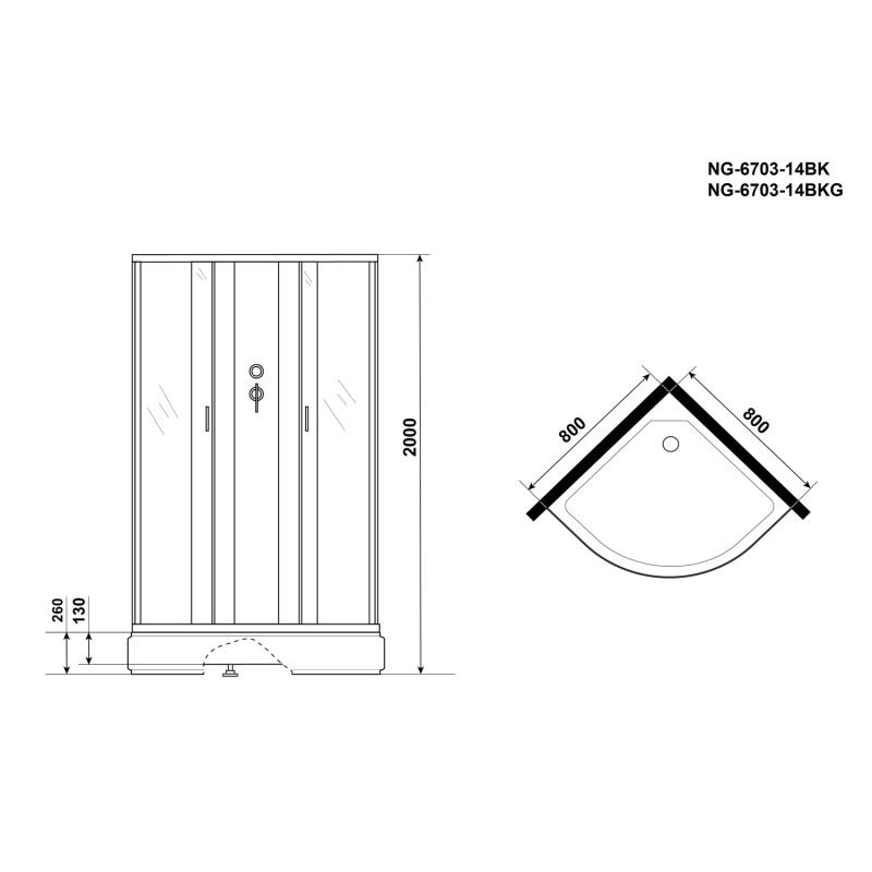 Душевая кабина Niagara Classic NG-6703-14BKG 80x80, стекло прозрачное, профиль черный, без крыши, с гидромассажем