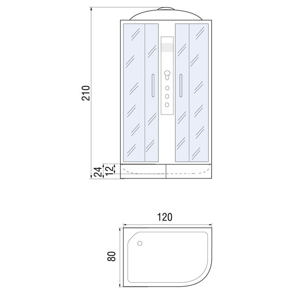 Душевая кабина River Dunay 120/80/24 МТ R 120x80, правая, стекло матовое, профиль хром матовый, с крышей, с гидромассажем