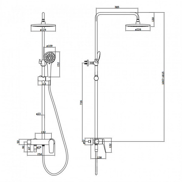 Душевая стойка Lemark Bronx LM3762GM, с верхним душем, смесителем, цвет графит