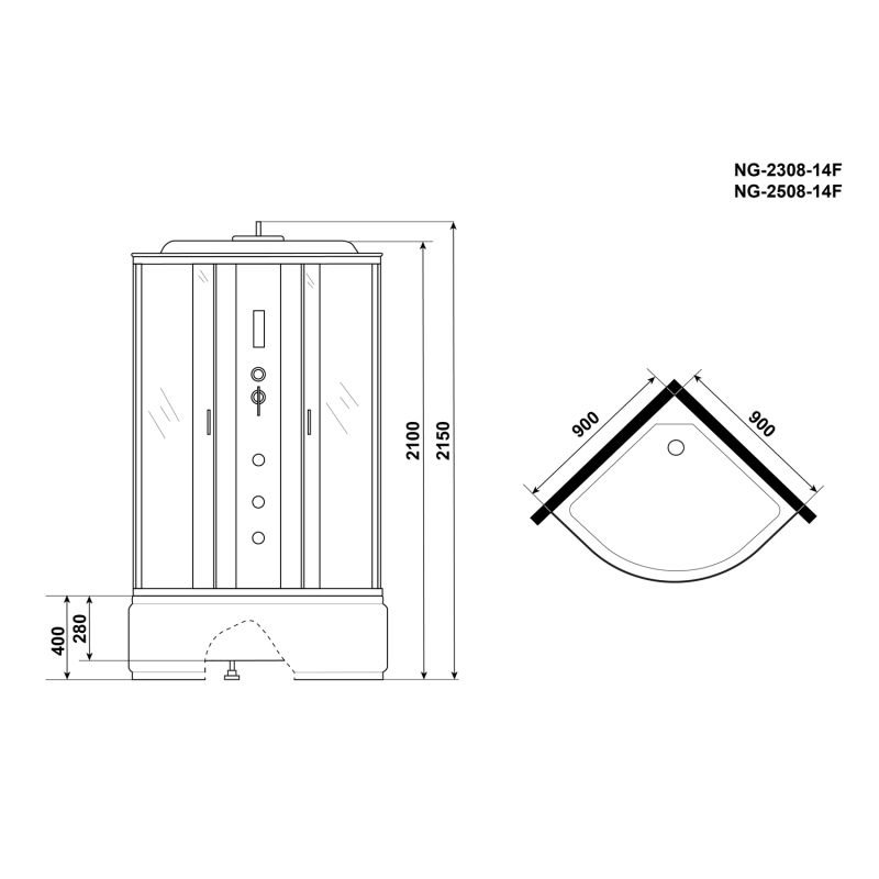 Душевая кабина Niagara Classic NG-2508-14F 90x90, стекло тонированное, профиль серебро, с крышей, с гидромассажем, с пультом управления