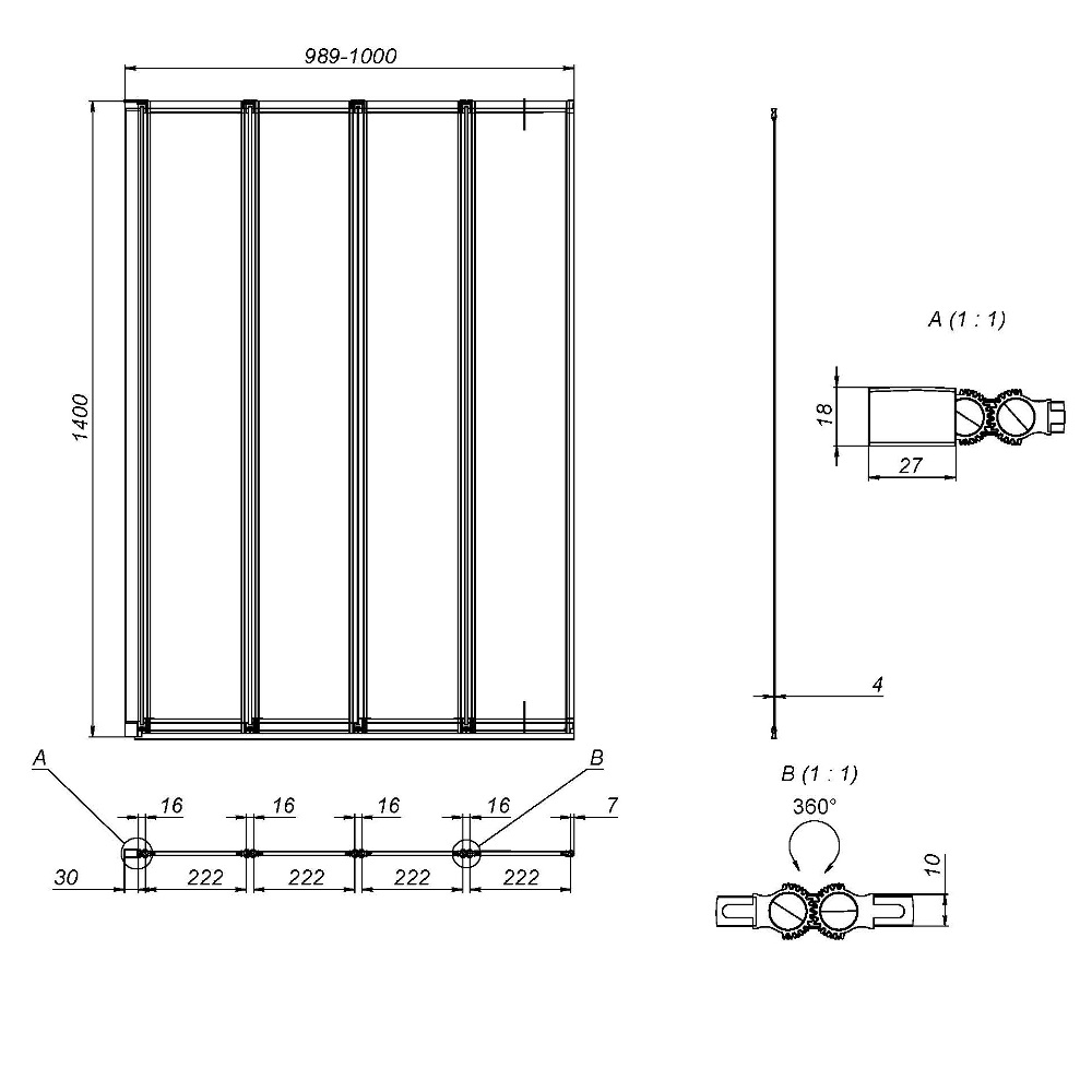 Шторка на ванну AM.PM Like 100 W80BS-100-140CT, стекло прозрачное, профиль хром