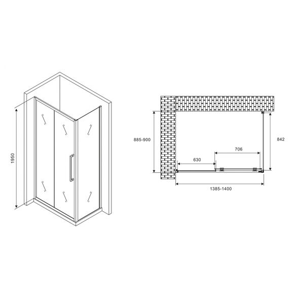 Душевой уголок Abber Schwarzer Diamant AG30140H-S90 140x90, стекло прозрачное, профиль хром