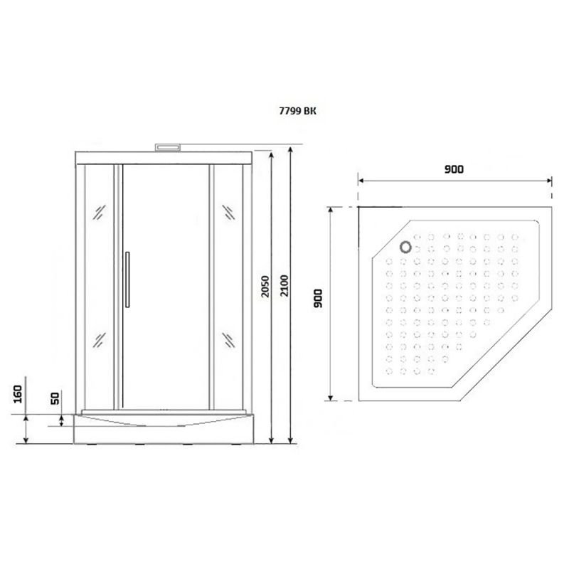 Душевая кабина Niagara Luxe NG-7799GBK 90x90, стекло прозрачное, профиль золото, без крыши