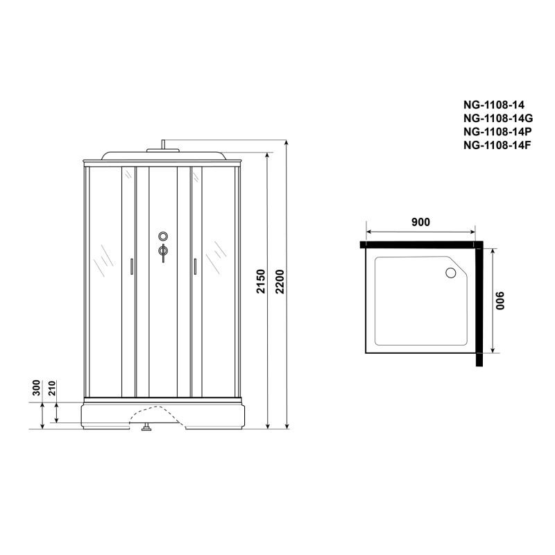 Душевая кабина Niagara Classic NG-1108-14G 90x90, стекло матовое, профиль серебро, с крышей, с гидромассажем