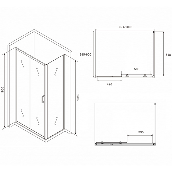 Душевой уголок Abber Schwarzer Diamant AG30100B-S90B 100x90, стекло прозрачное, профиль черный