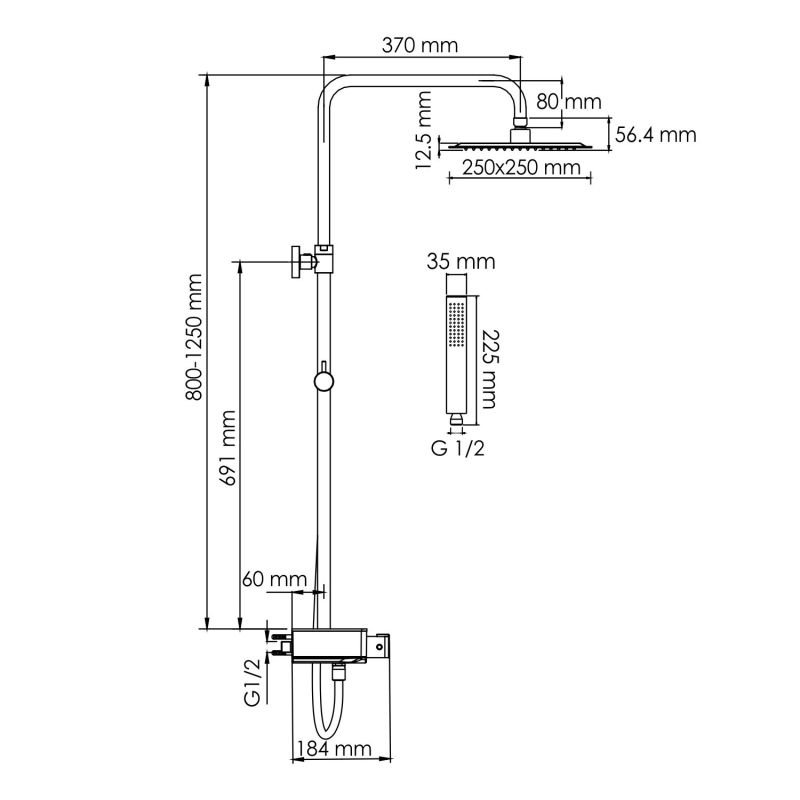 Душевая стойка WasserKRAFT A114.255.218.CB Thermo, с верхним душем, термостатическим смесителем, цвет черный - фото 1