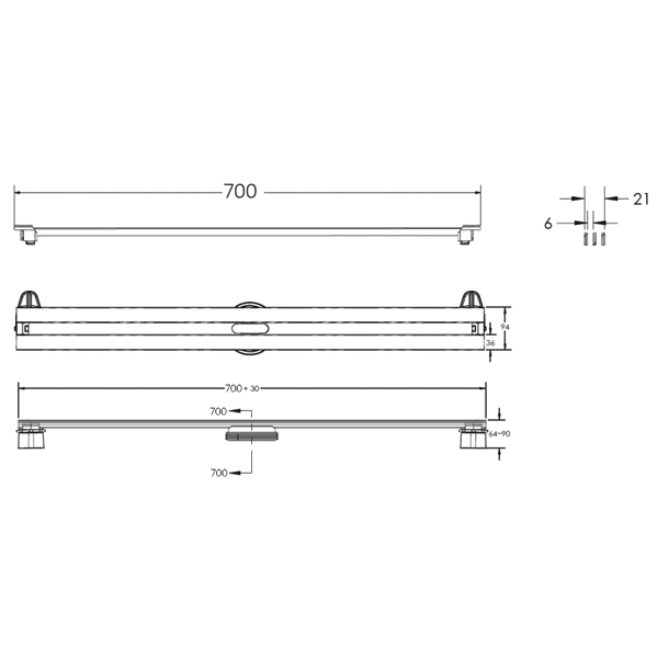 Душевой лоток Berges Super Slim 091053 с решеткой 70x9 см, прямой выпуск, с возможностью изменения длины, цвет хром глянец