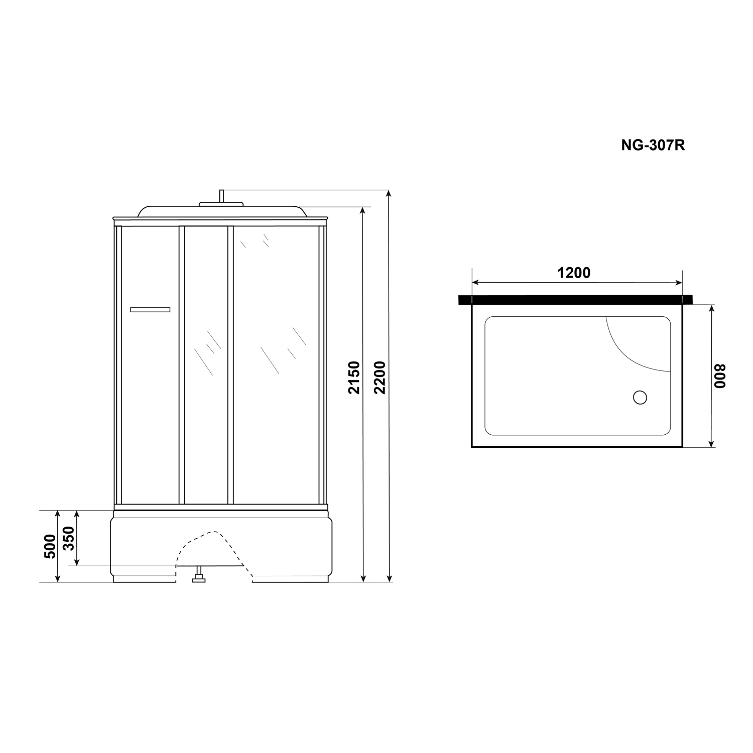 Душевая кабина Niagara Ultra NG-307-01R 120х80, правая, стекло прозрачное с матовой полосой, профиль хром, с крышей, с гидромассажем, с пультом управления