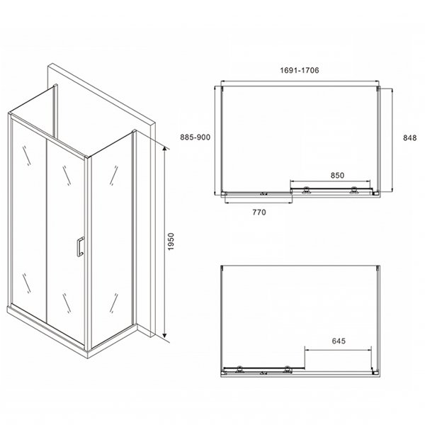 Душевой уголок Abber Schwarzer Diamant AG30170B-S90B-S90B 170x90, стекло прозрачное, профиль черный