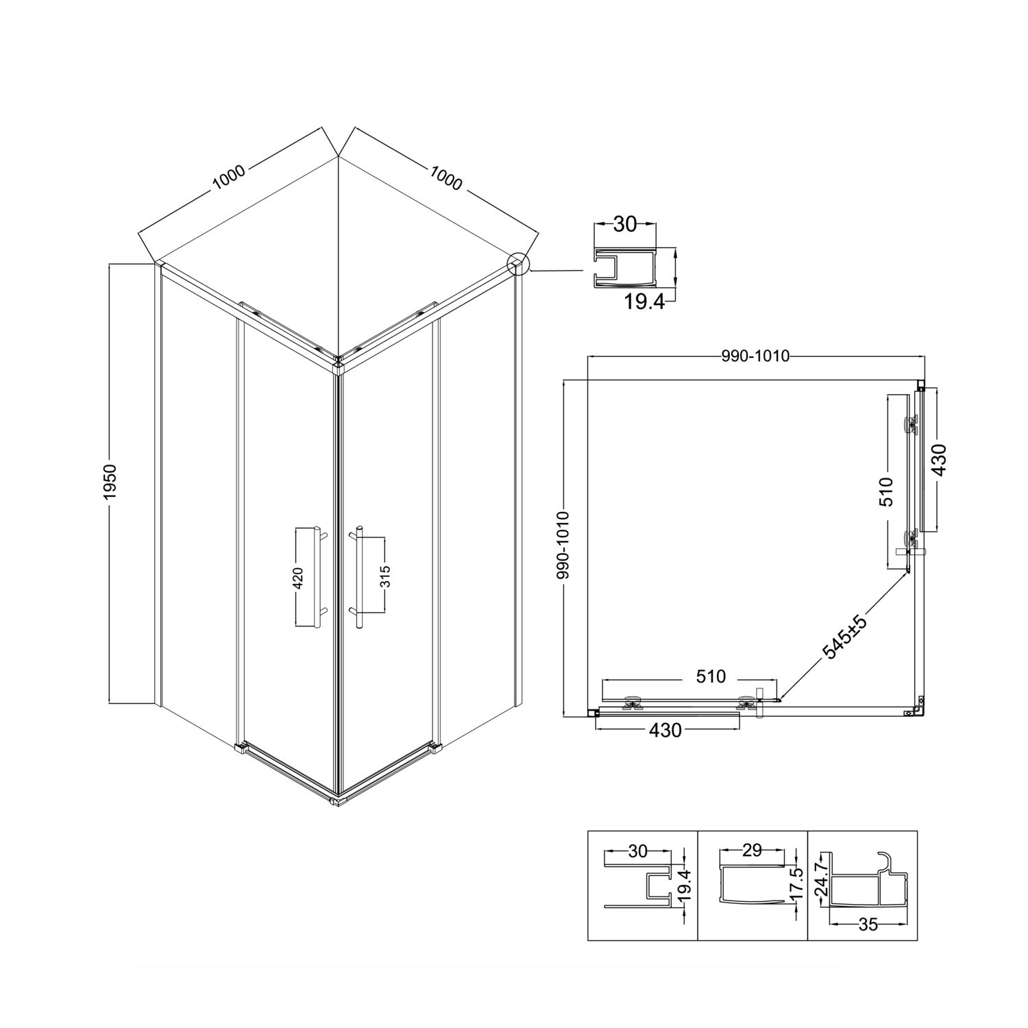 Душевой уголок Niagara Nova NG-6830-34 Black 100x100, стекло прозрачное, профиль черный матовый - фото 1