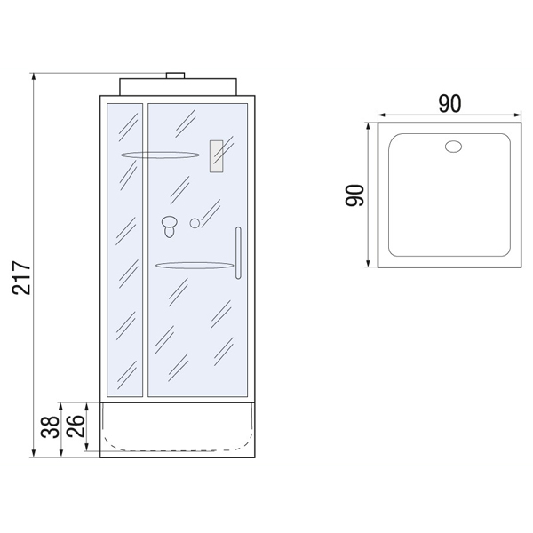 Душевая кабина River Tana 90/38 90x90, стекло прозрачное, профиль белый, с крышей