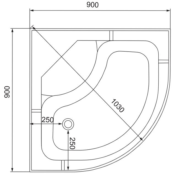 Душевая кабина Deto L 990 N 90x90, стекло матовое с узором, профиль хром глянцевый, без крыши