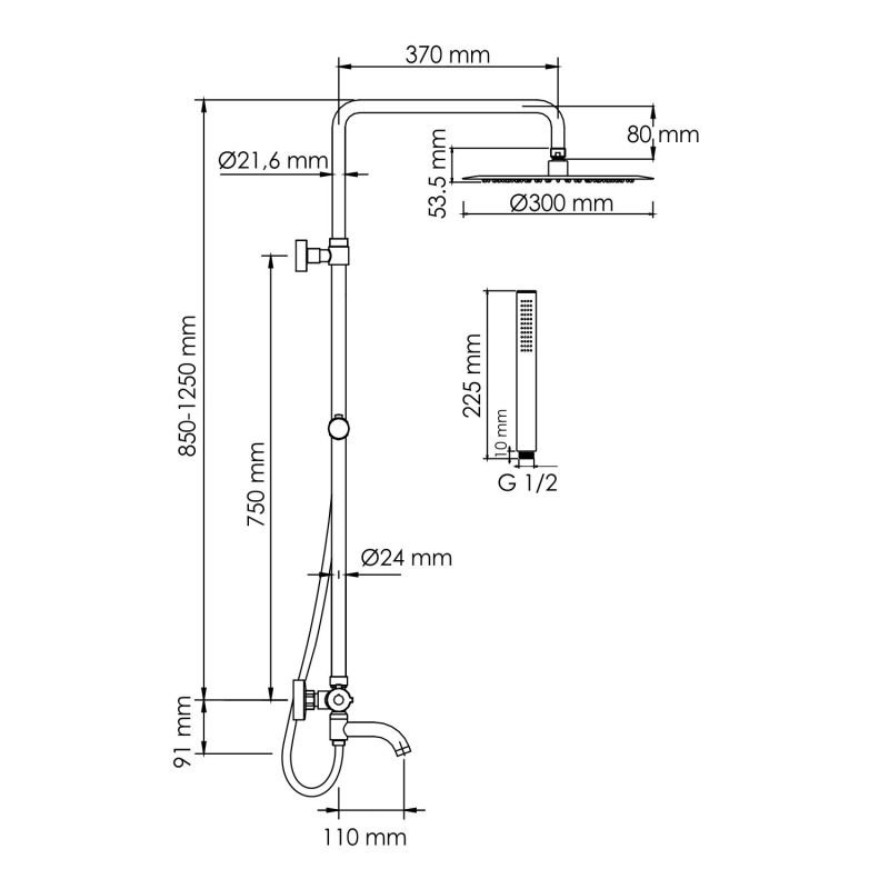 Душевая стойка WasserKRAFT A188.116.137.087.CH Thermo, с верхним душем, термостатическим смесителем, цвет хром - фото 1