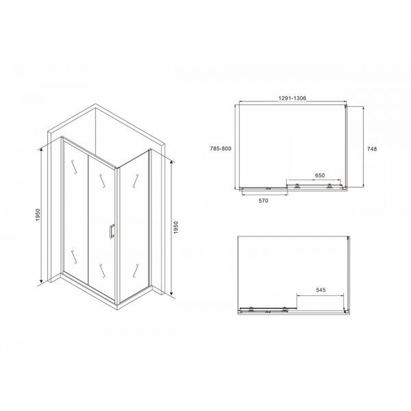 Душевой уголок Abber Schwarzer Diamant AG30130B-S80B 130x80, стекло прозрачное, профиль черный - фото 1