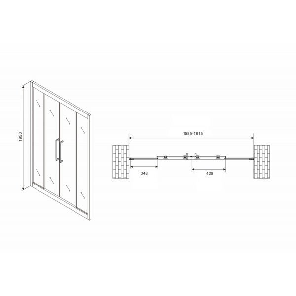 Душевая дверь Abber Schwarzer Diamant AG33160H 160x195, стекло прозрачное, профиль хром