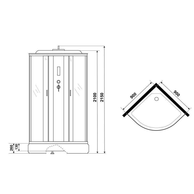 Душевая кабина Niagara Classic NG-3501-14P 90x90, стекло тонированное, профиль серебро, с крышей, с пультом управления