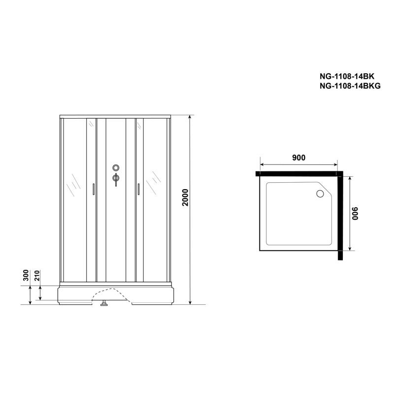 Душевая кабина Niagara Classic NG-1108-14BKG 90x90, стекло матовое, профиль серебро, без крыши, с гидромассажем