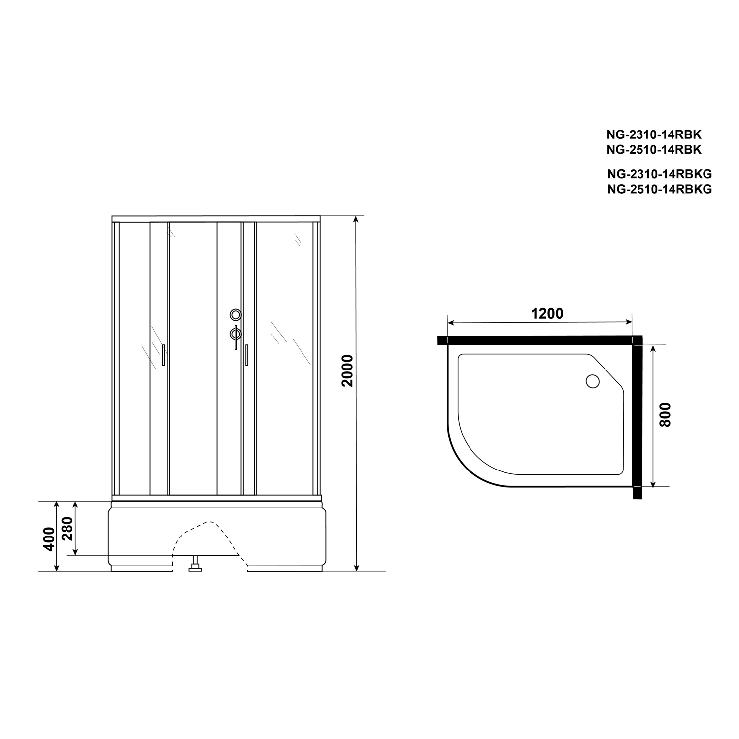 Душевая кабина Niagara Classic NG-2510-14RBKG 120x80, правая, стекло тонированное, профиль серебро, без крыши, с гидромассажем