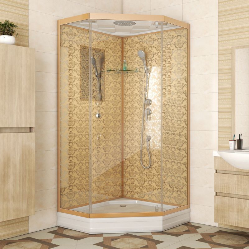 Душевая кабина Niagara Luxe NG-7701DG 90x90, стекло прозрачное, профиль золото, с крышей