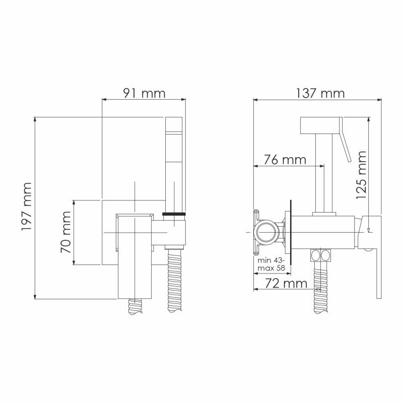 Гигиенический душ WasserKRAFT A71138, со встраиваемым смесителем, цвет хром