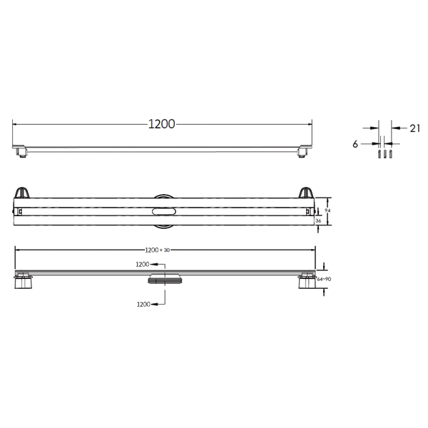 Душевой лоток Berges Super Slim 090084 с решеткой 120x9 см, прямой выпуск, с возможностью изменения длины, цвет хром глянец