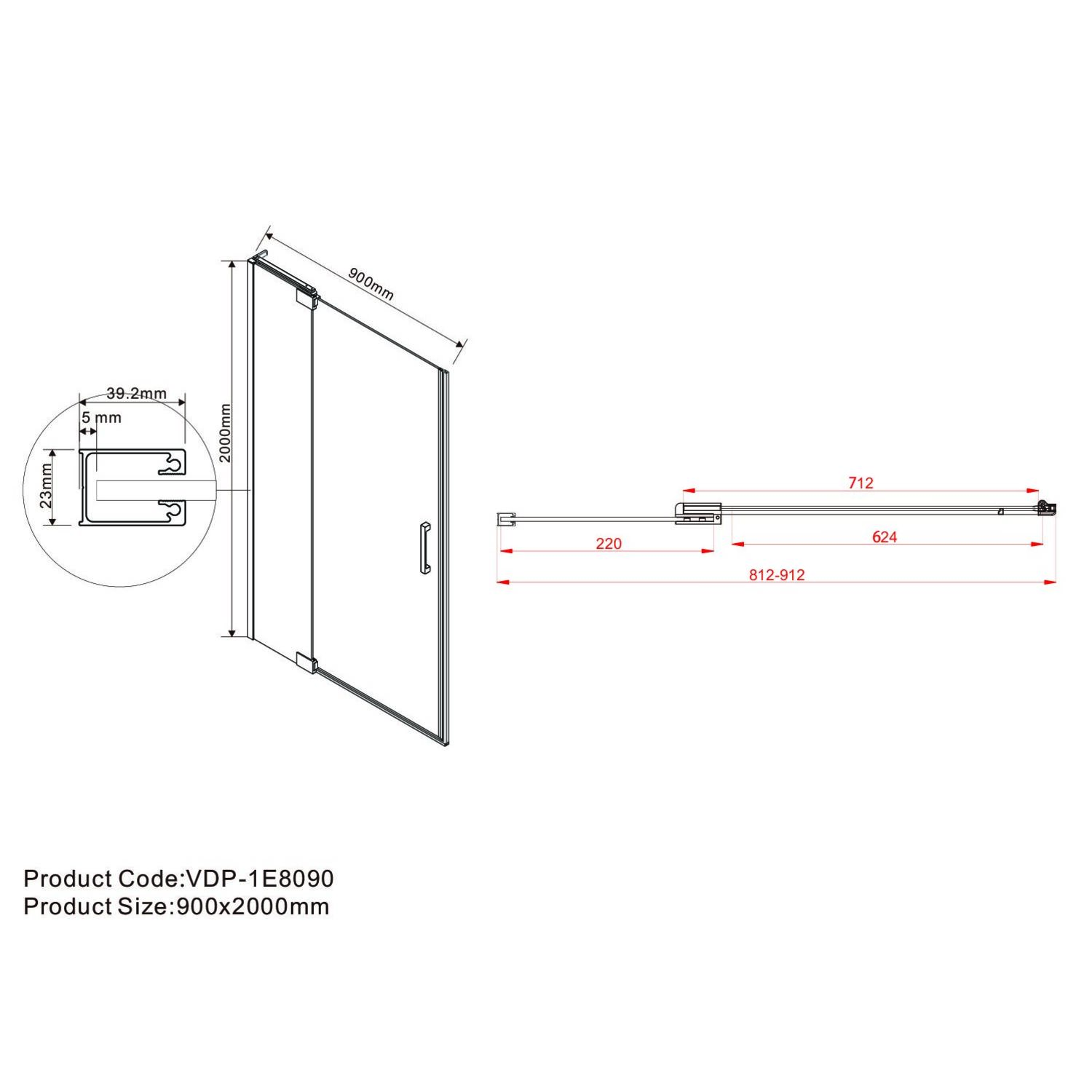 Душевая дверь Vincea Extra VDP-1E 80/90x200, стекло тонированное, профиль черный