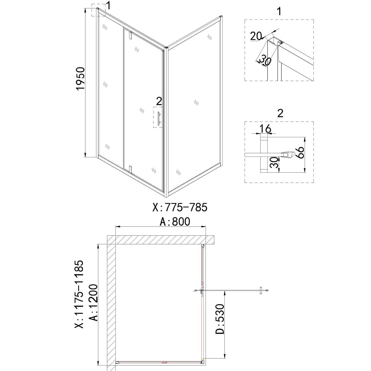 Душевой уголок Niagara Nova NG-43-12AG-A80G 120x80, стекло прозрачное, профиль холодное золото - фото 1