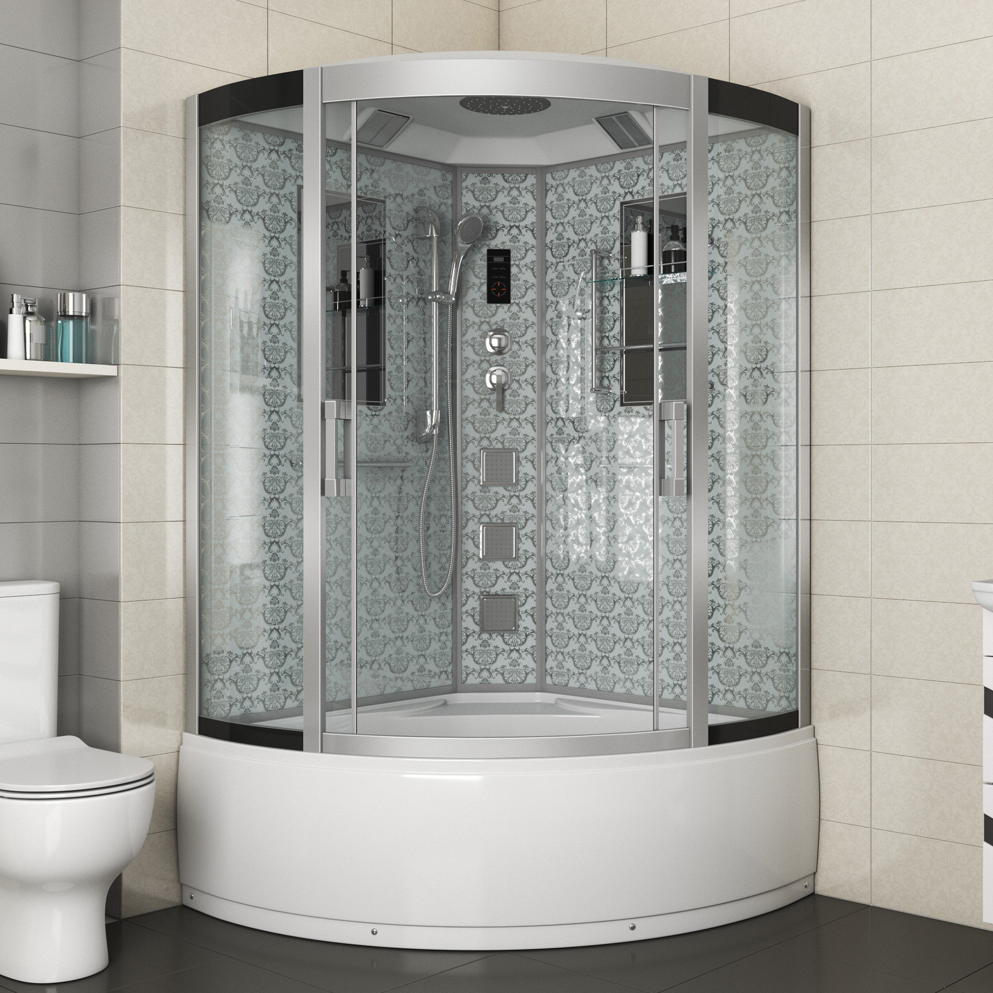 Душевая кабина Niagara Luxe NG-7744W 120x120, стекло прозрачное, профиль серебро, с крышей, с гидромассажем, с пультом управления