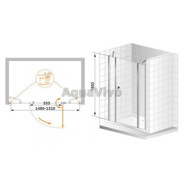 Душевая дверь Cezares ELENA-W-B-13-30+60/60-C-Cr 150, стекло прозрачное, профиль хром