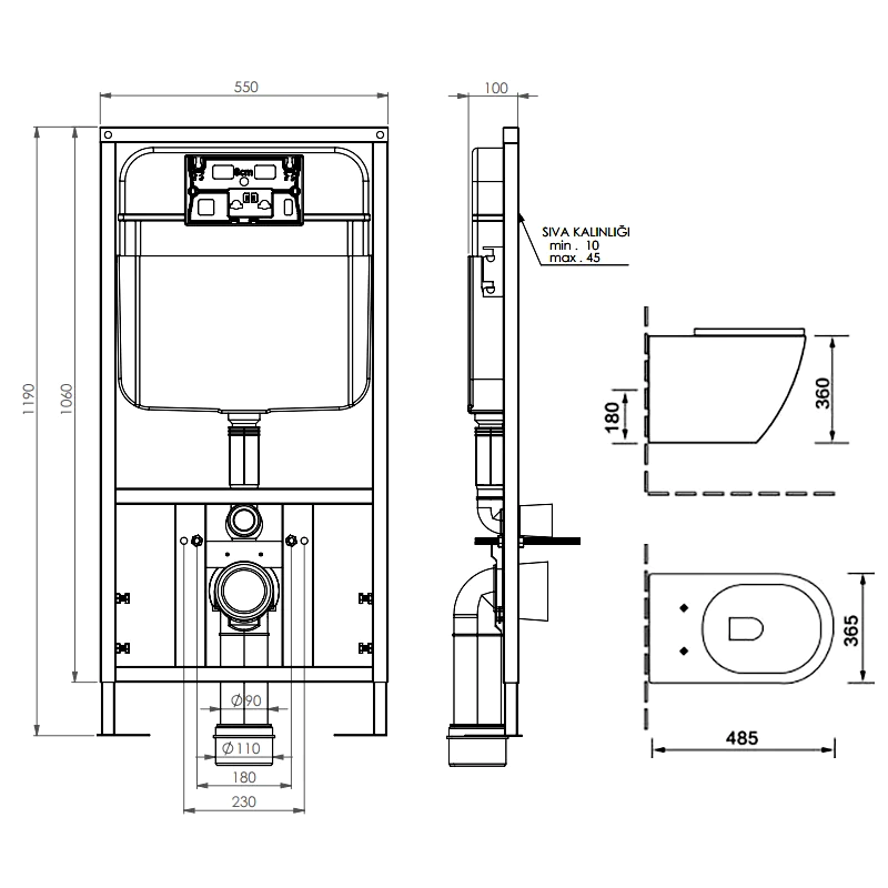 Комплект SantiLine SL-5018MB + SL-03 подвесного унитаза с сиденьем микролифт и инсталляции с черной кнопкой - фото 1