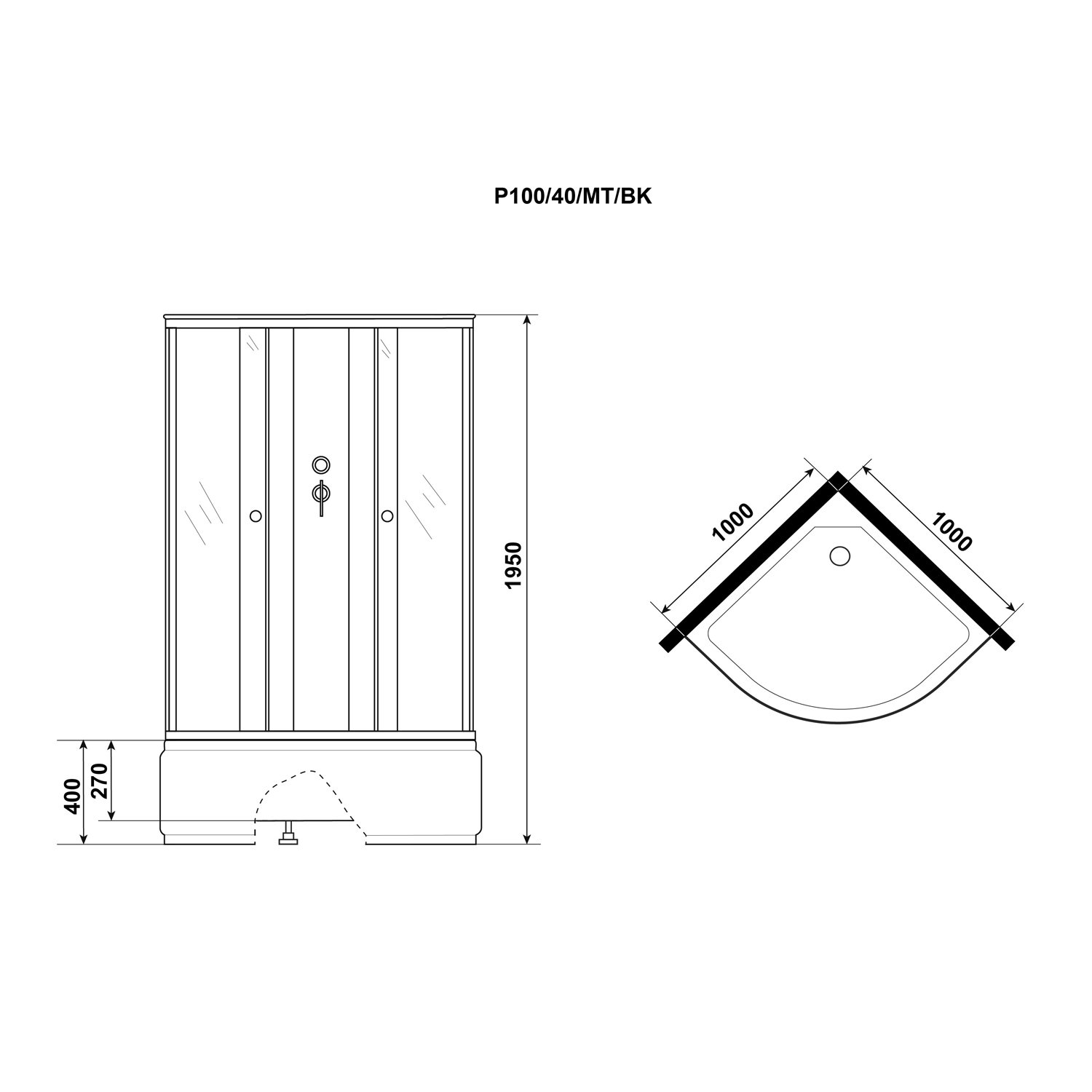 Душевая кабина Niagara Promo P100/40/MT/BK 100х100, стекло матовое, профиль белый, без крыши